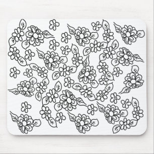 Cute black and white floral pattern mouse pad