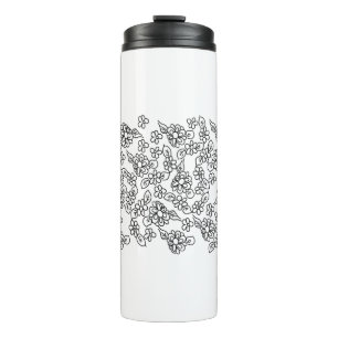 Cute black and white floral pattern thermal tumbler