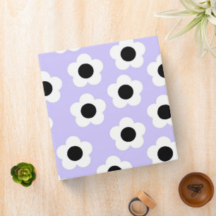 Cute Black and White Flower With Blue Background Binder