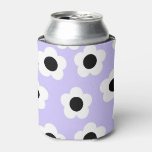 Cute Black and White Flower With Blue Background Can Cooler