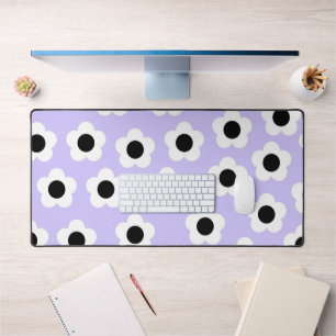 Cute Black and White Flower With Blue Background Desk Mat
