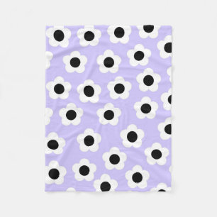 Cute Black and White Flower With Blue Background Fleece Blanket