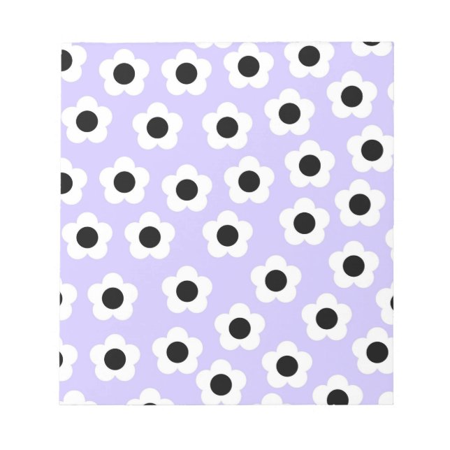Cute Black and White Flower With Blue Background Notepad (Front)
