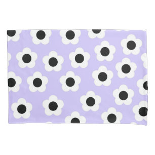 Cute Black and White Flower With Blue Background Pillowcase