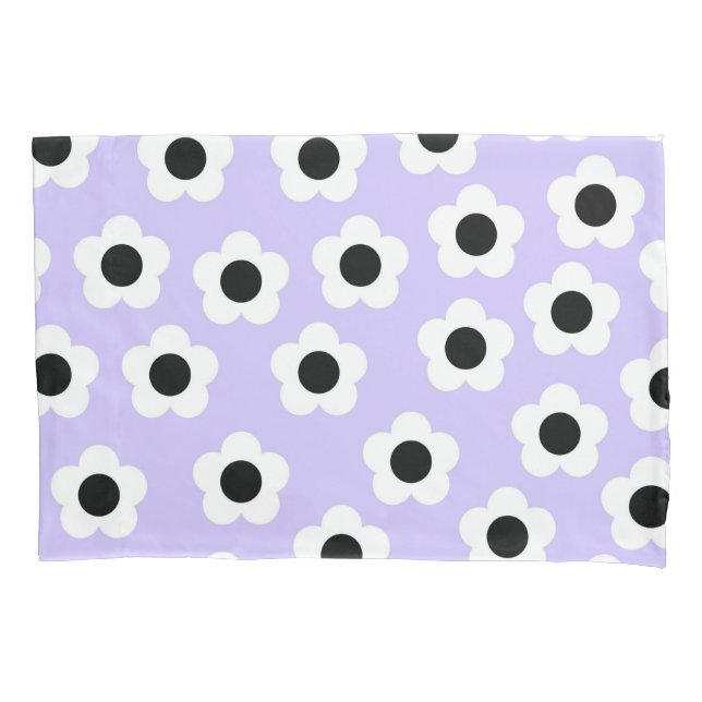 Cute Black and White Flower With Blue Background Pillowcase (Front)