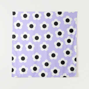 Cute Black and White Flower With Blue Background Tapestry