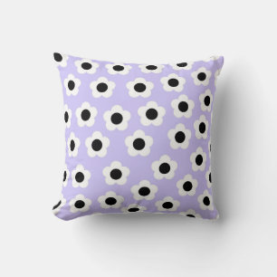 Cute Black and White Flower With Blue Background Throw Pillow