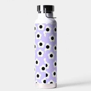 Cute Black and White Flower With Blue Background W Water Bottle