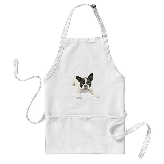 Cute Black and White French Bulldog on Blue Back Standard Apron (Front)