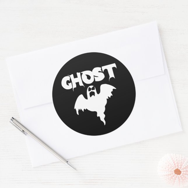 Cute Black And White Ghost Halloween  Classic Round Sticker (Envelope)