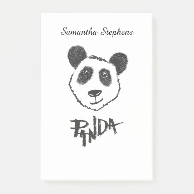 Cute Black and White Hand Drawn Panda Typography Post-it Notes (Front)