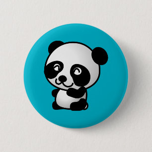 Cute black and white happy panda bear 2 inch round button