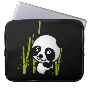 Cute black and white happy panda bear laptop sleeve