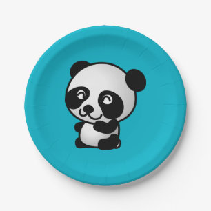 Cute black and white happy panda bear paper plate