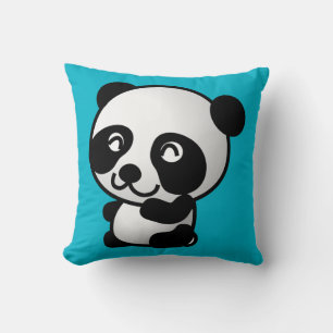 Cute black and white happy panda bear throw pillow