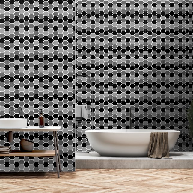 Cute Black and White Hexagonal Pattern Wallpaper (Bathroom)