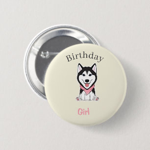 Cute black and white husky dog 2 inch round button