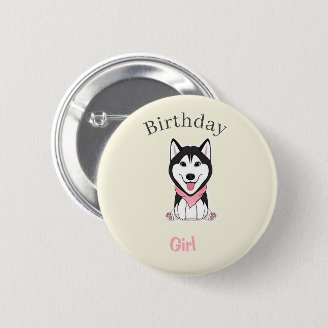 Cute black and white husky dog 2 inch round button (Front & Back)