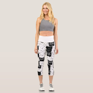 Cute Black and White Kitten Cat Lover Capri Leggings