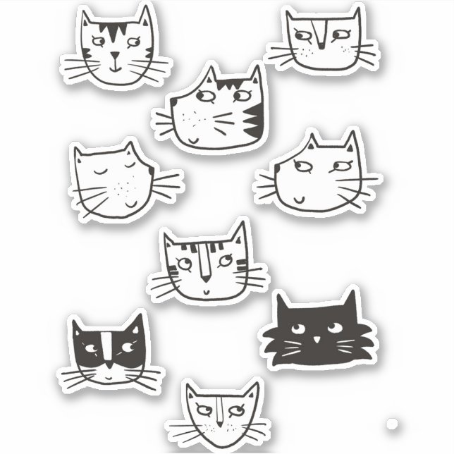 Cute Black and White Kitty Cat Sticker (Front)