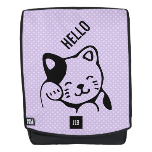 Cute Black and White Kitty Cat Waving Hello Backpack