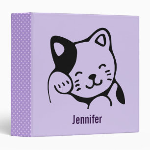 Cute Black and White Kitty Cat Waving Hello Binder