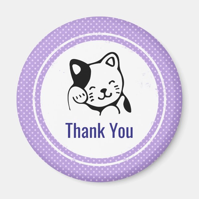 Cute Black and White Kitty Cat Waving Hello Magnet (Front)