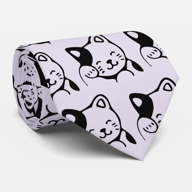 Cute Black and White Kitty Cat Waving Hello Tie (Rolled)