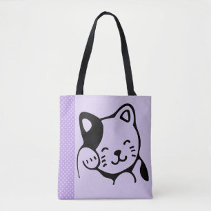 Cute Black and White Kitty Cat Waving Hello Tote Bag