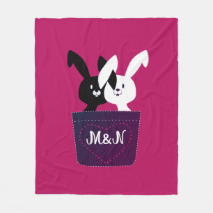 Cute Black And White Love Bunnies On Magenta  Fleece Blanket