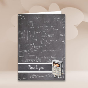 Cute black and white math equation calculator boy thank you card
