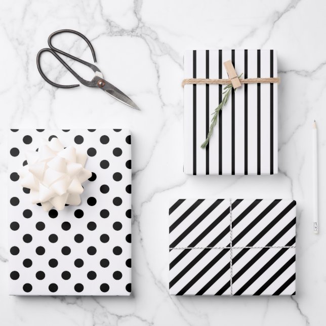 Cute Black And White Minimalist Pattern Wrapping Paper Sheet (Front)