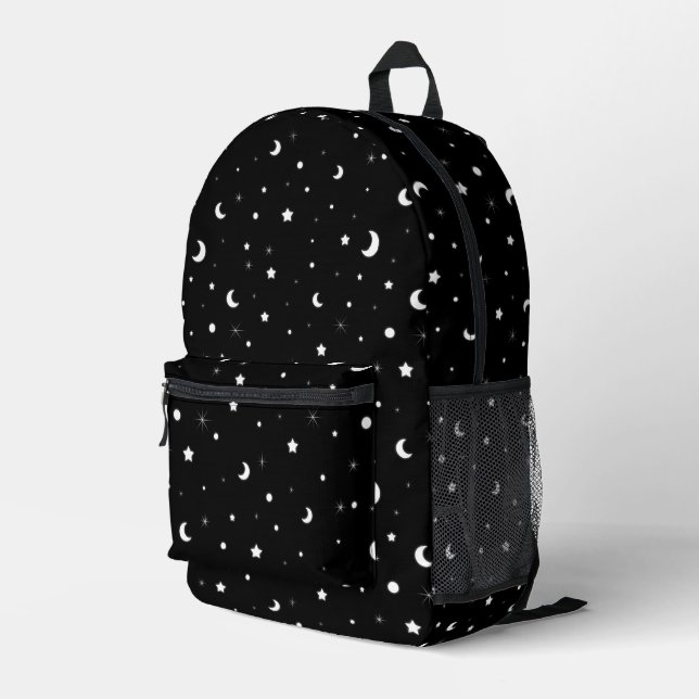 Cute Black and White Moons and Stars  Printed Backpack (Back Corner Right)