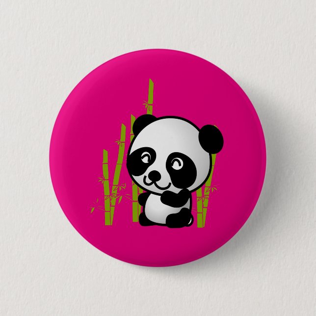 Cute black and white panda bear in a bamboo grove. 2 inch round button (Front)
