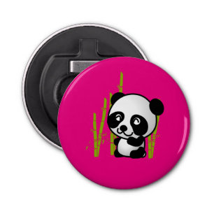 Cute black and white panda bear in a bamboo grove. bottle opener