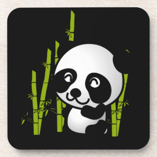 Cute black and white panda bear in a bamboo grove. coaster
