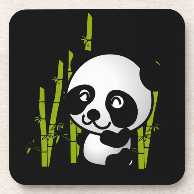 Cute black and white panda bear in a bamboo grove. coaster (Front)
