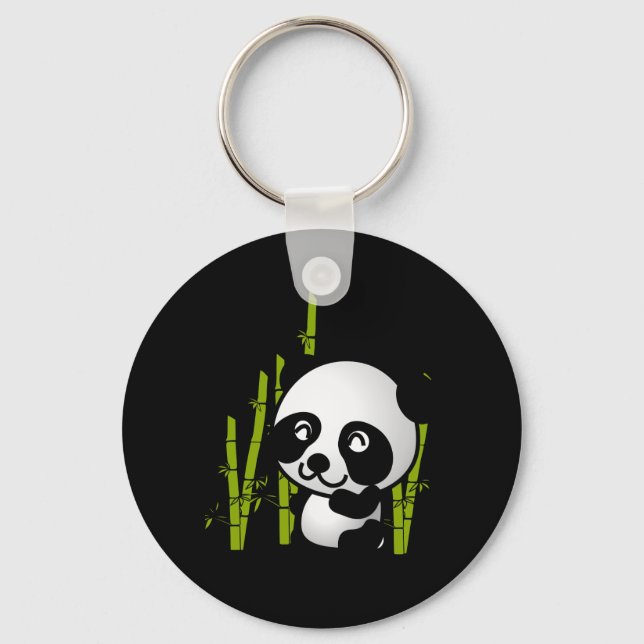 Cute black and white panda bear in a bamboo grove. keychain (Front)