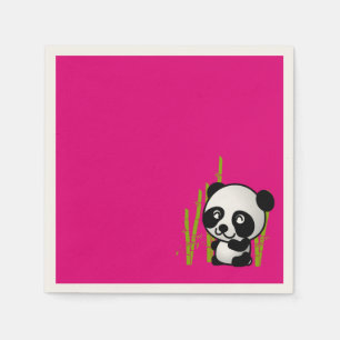 Cute black and white panda bear in a bamboo grove. napkin