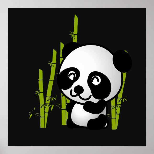 Cute black and white panda bear in a bamboo grove. poster (Front)