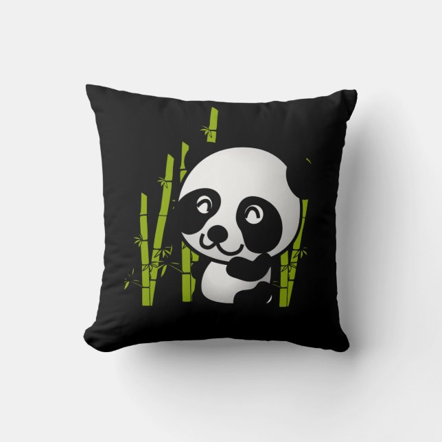 Cute black and white panda bear in a bamboo grove. throw pillow (Front)
