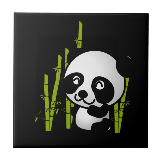 Cute black and white panda bear in a bamboo grove tile (Front)