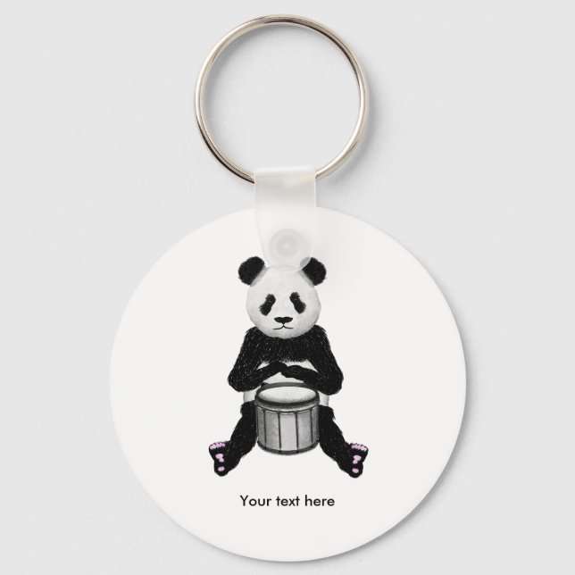 Cute BLack and White Panda Drummer Keychain (Front)