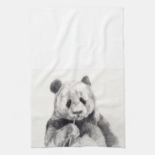 Cute Black and White Panda Illustration Kitchen Towel
