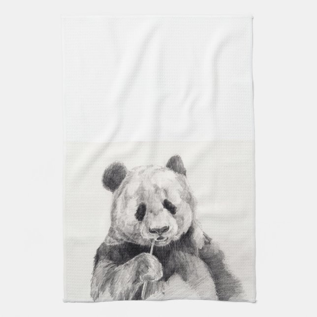 Cute Black and White Panda Illustration Kitchen Towel (Vertical)