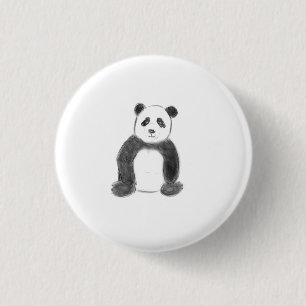 Cute black and white panda sketch 1 inch round button