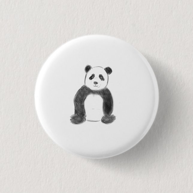 Cute black and white panda sketch 1 inch round button (Front)