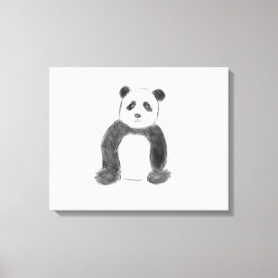 Cute black and white panda sketch canvas print
