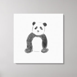 Cute black and white panda sketch canvas print