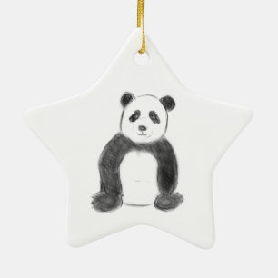 Cute black and white panda sketch ceramic ornament